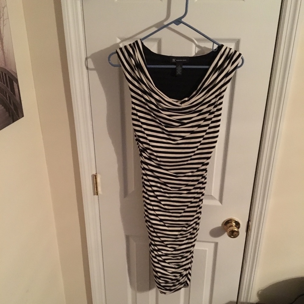 Sexy, black &white vertical stripped, ruched sides